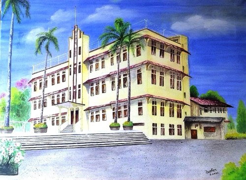 三山学校旧校舍水彩画 